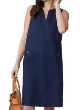 NWT J.McLaughlin Navy Linen Shift Dress | Sleeveless Classic Preppy Dress M